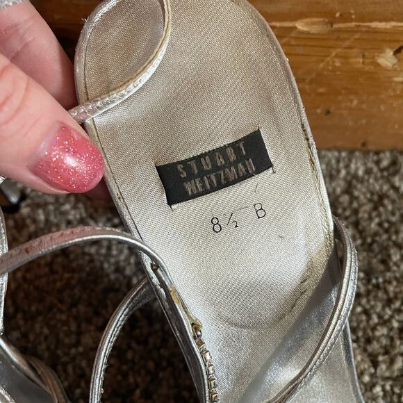 Stuart Weitzman "Million Dollar Shoe" Sandals in Silver / Swarovski Crystals - Picture 3 of 7